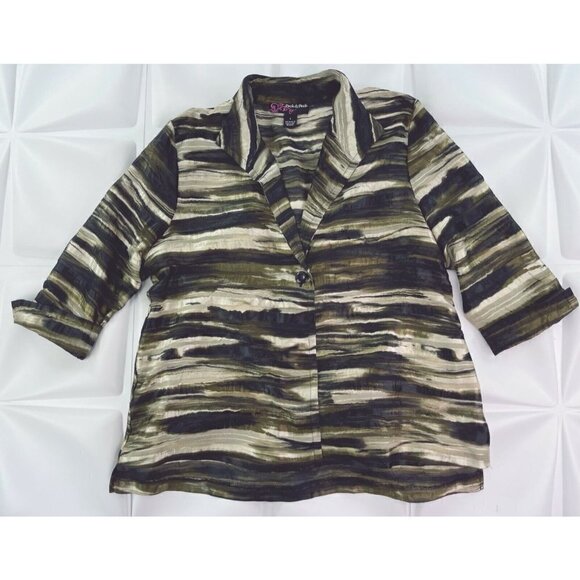 Peck & Peck Womens Sz L Satin Striped Sheer Jacket Lightweight Metallic Gold - Picture 1 of 6